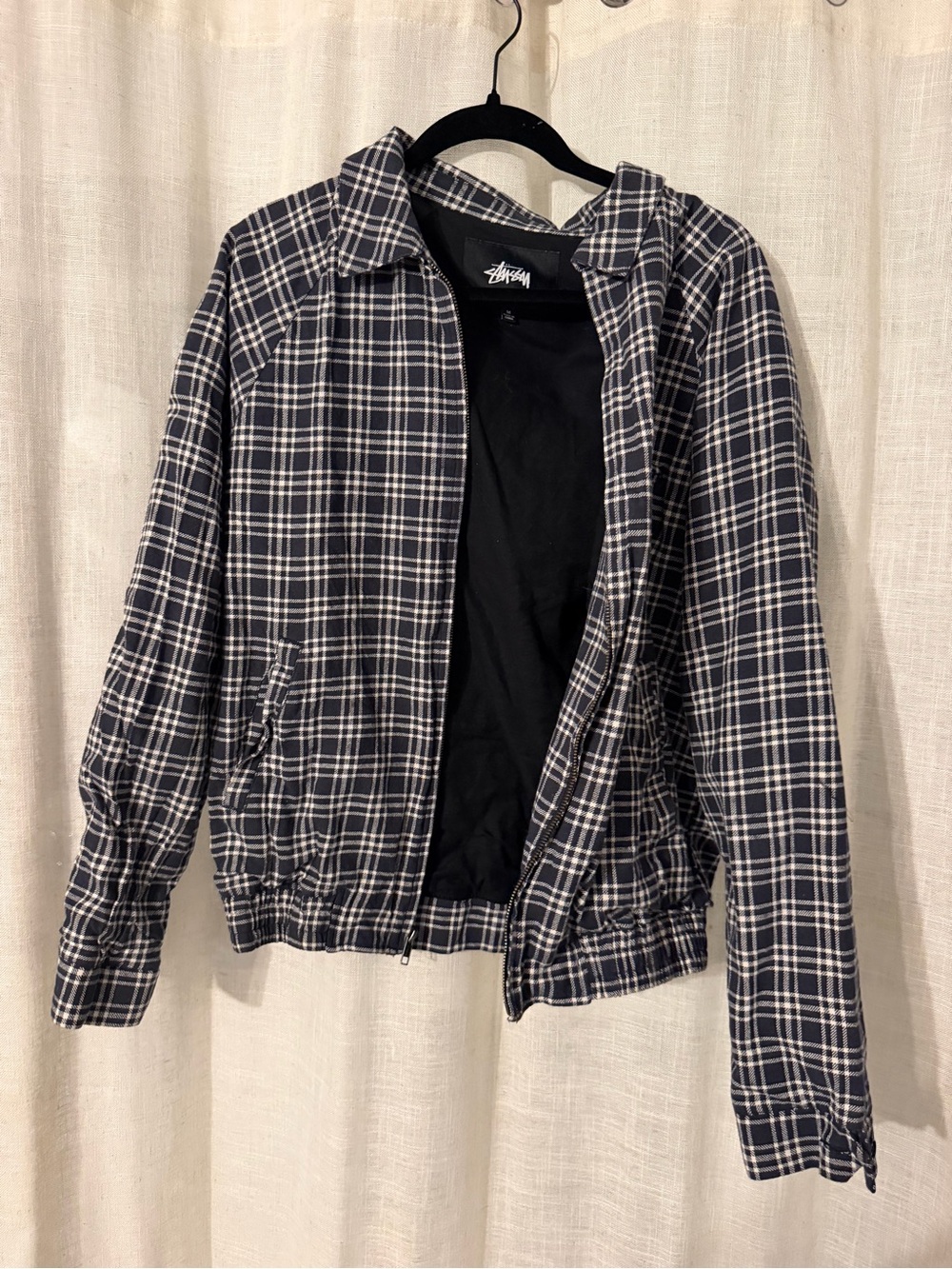 Stussy Black & White Plaid Bomber Jacket